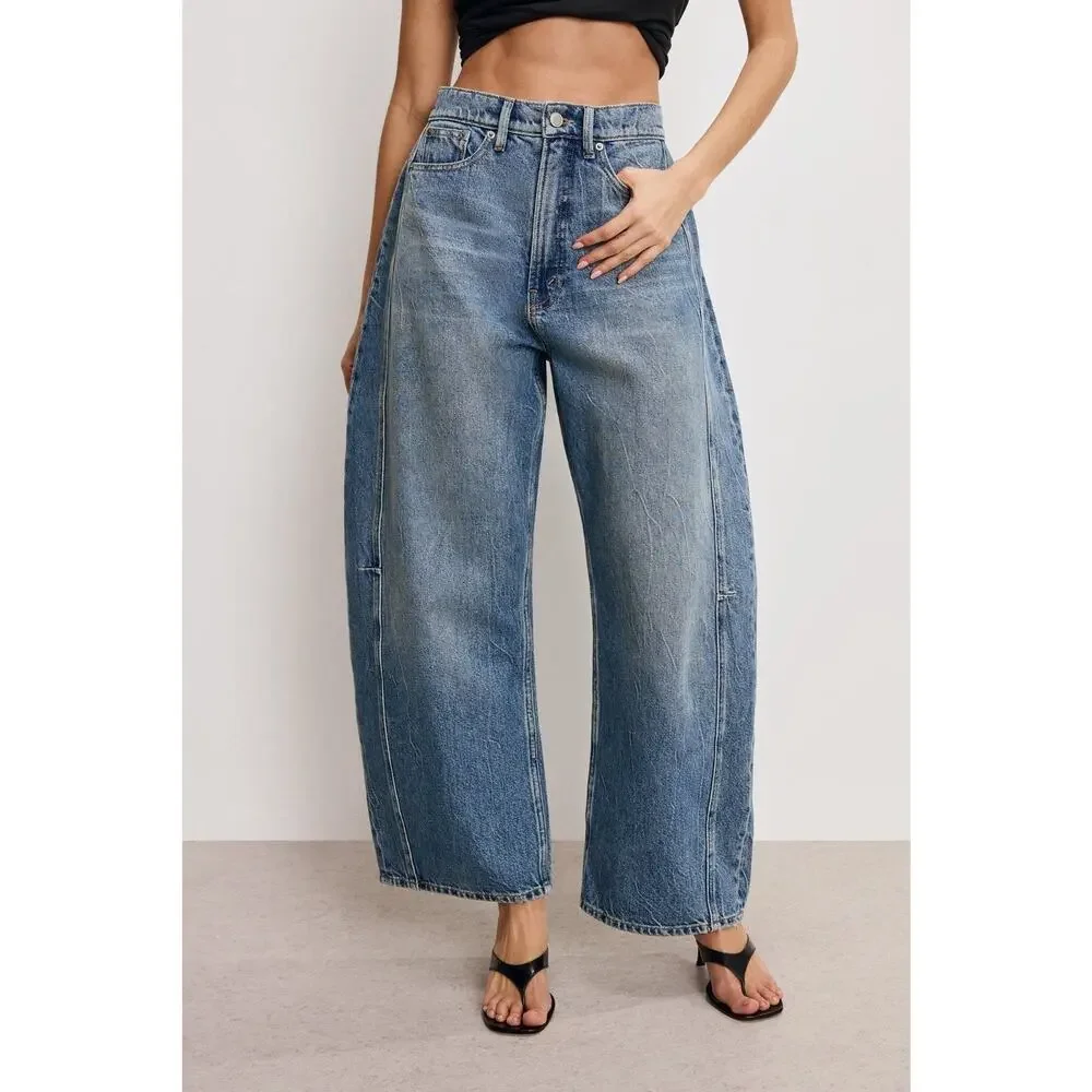 Good American / GOOD EXTREME BARREL JEANS Indigo Women’s Size 00 / 24 MSRP $169 - Picture 2 of 8